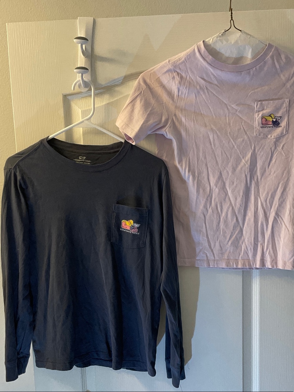 Vineyard Vines Kids Long Sleeve Navy Tee& Light Pink Short Sleeve Pocket Tee
